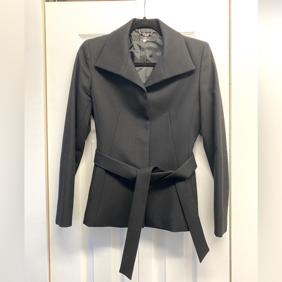 INED Black wool short jacket with belt - Picture 1 of 5